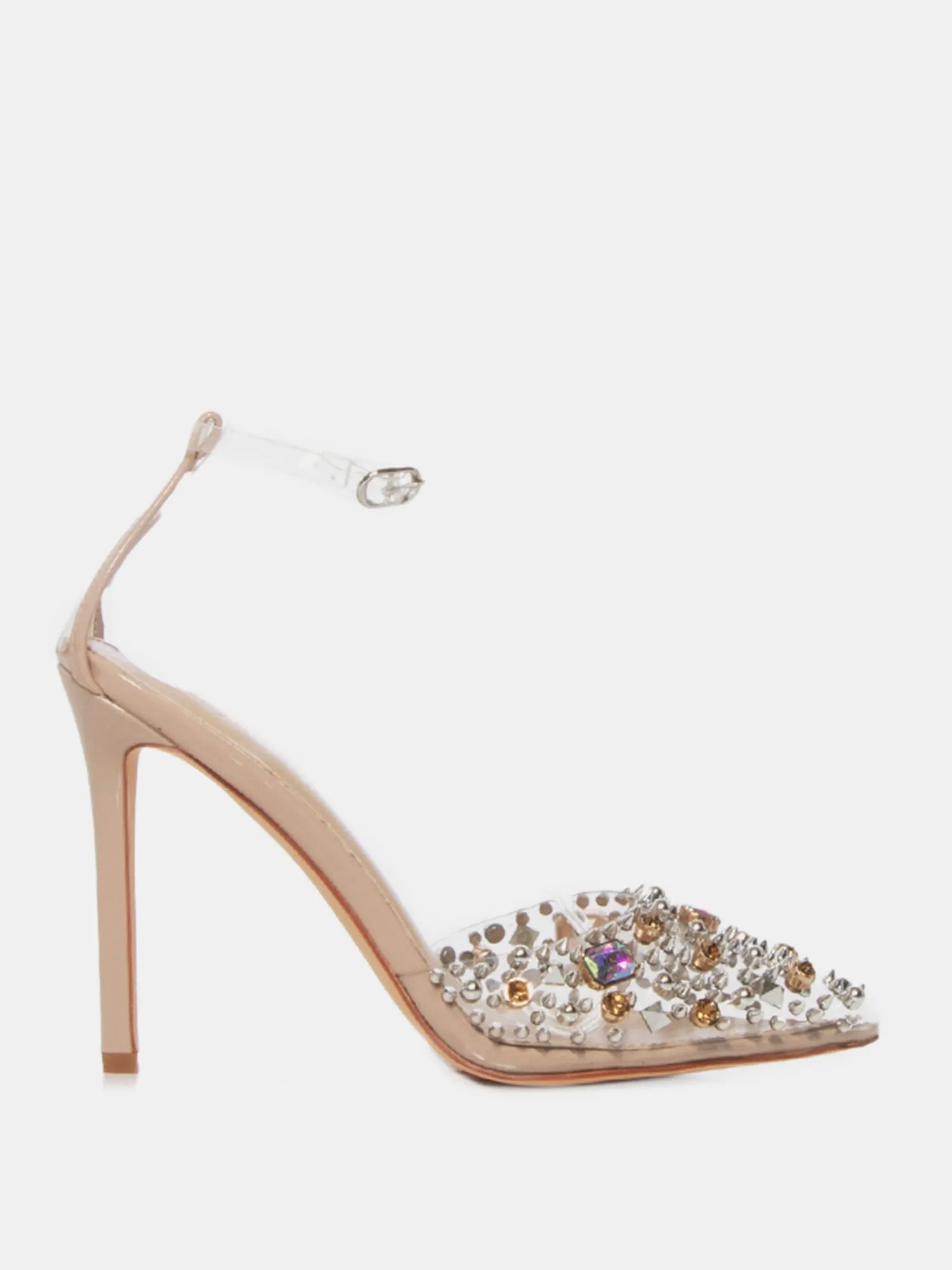 Azaela Wang Nude Ankle Strap Crystal Studded Pump - Brands We Love