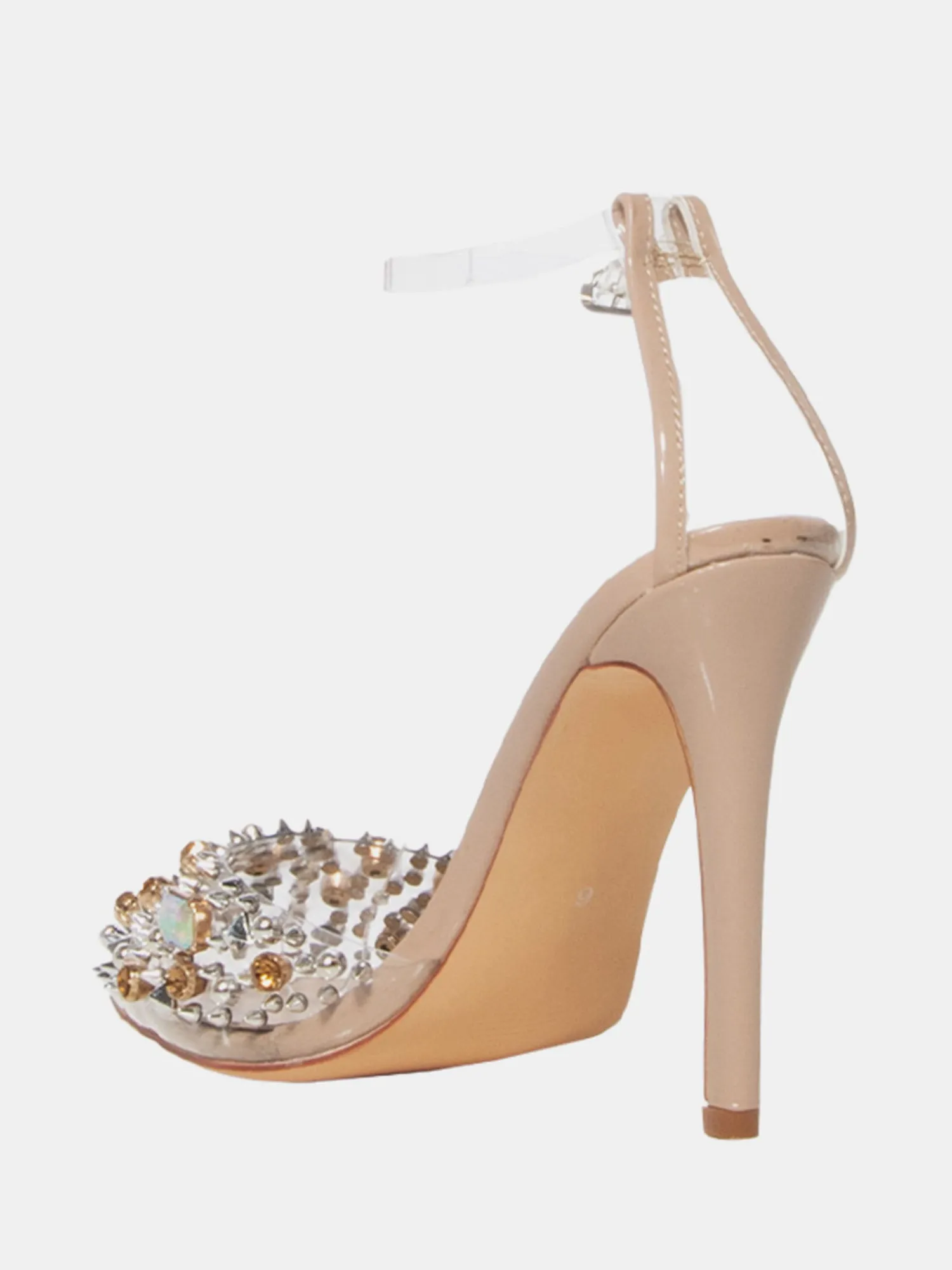 Azaela Wang Nude Ankle Strap Crystal Studded Pump - Brands We Love