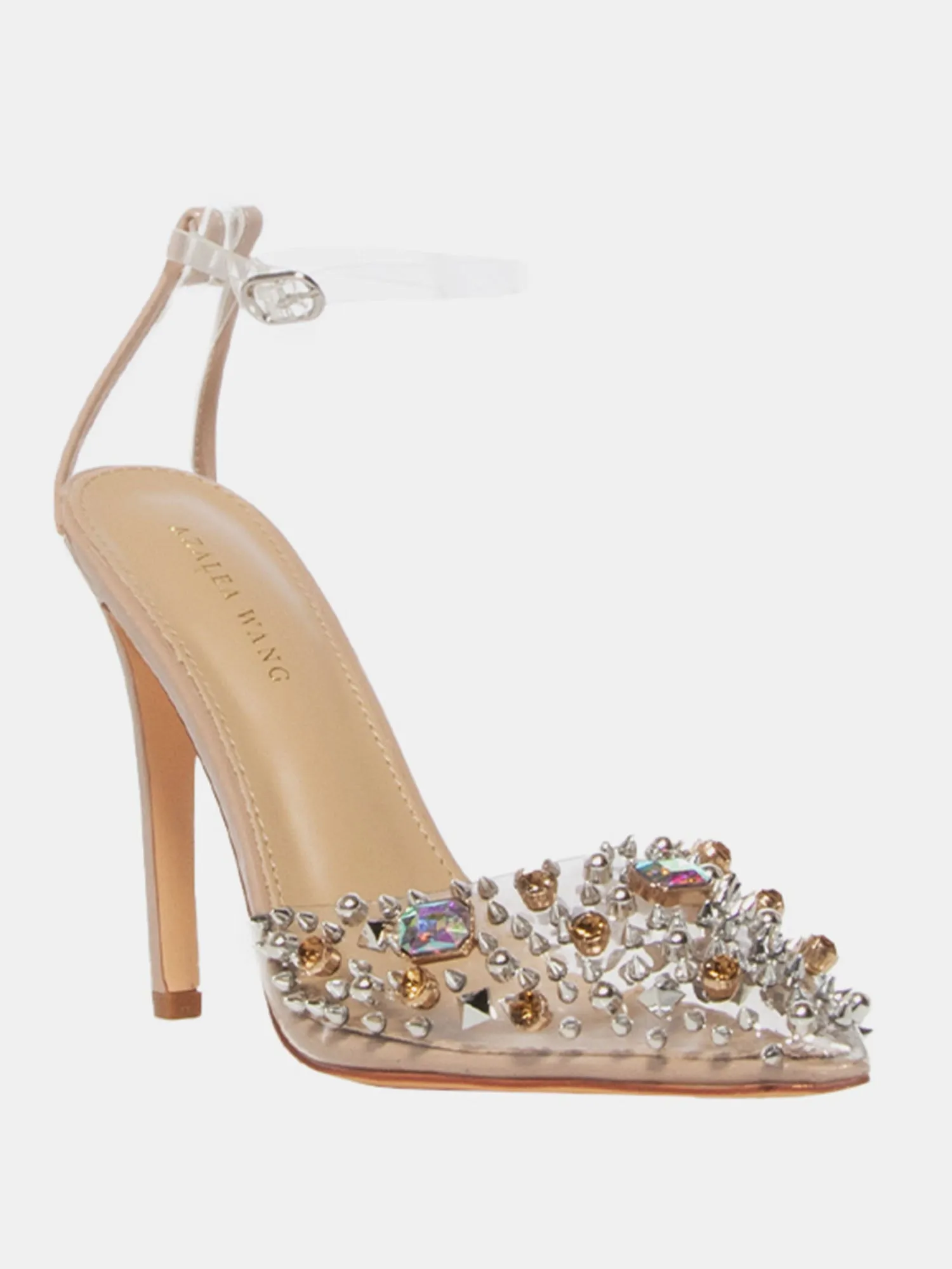 Azaela Wang Nude Ankle Strap Crystal Studded Pump - Brands We Love