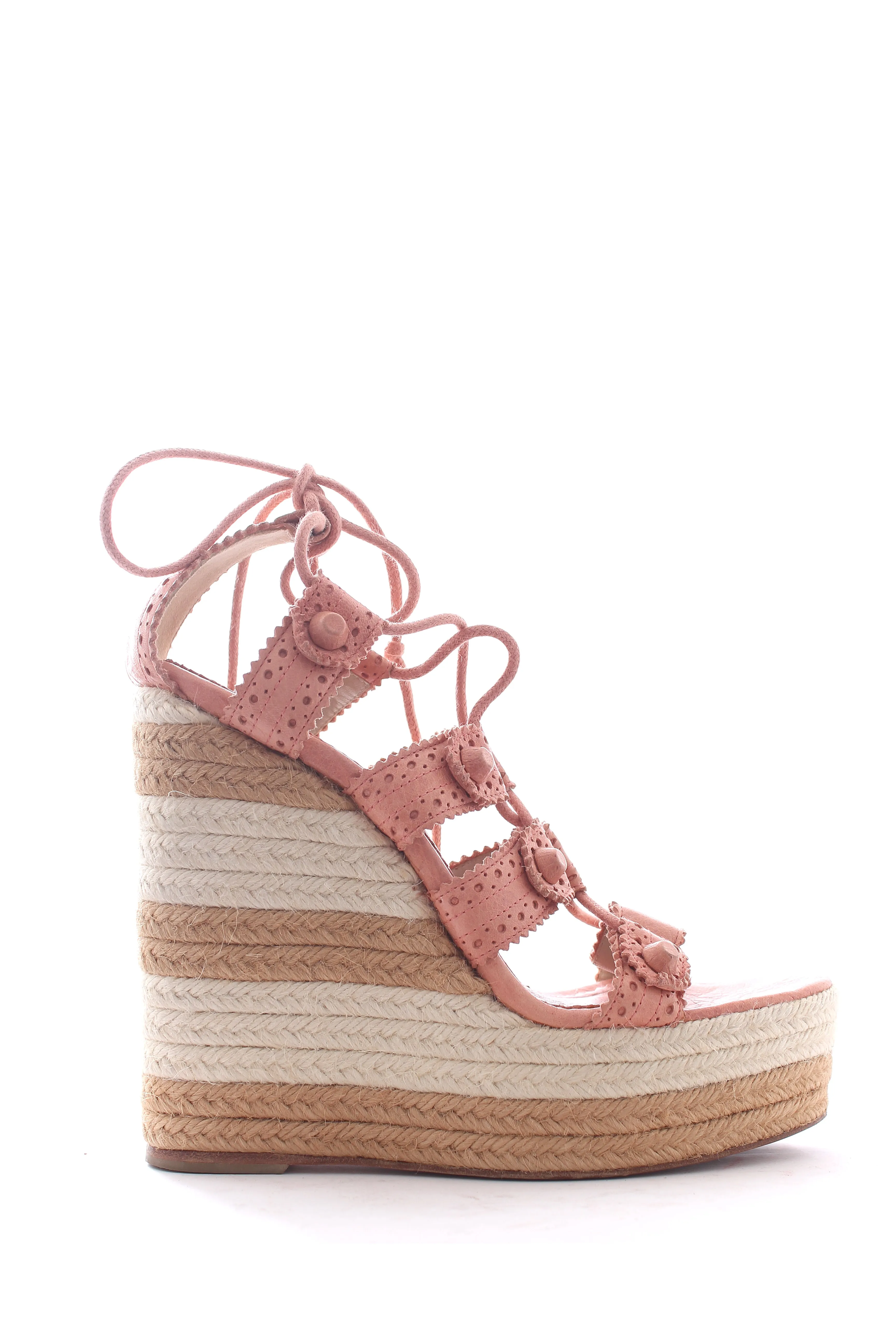 Balenciaga Studded Leather Striped Espadrille Wedge Sandals