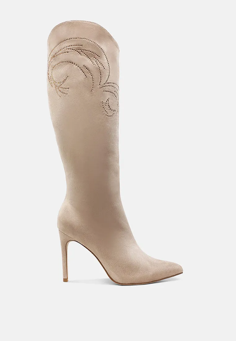 Becks Rhinestone Patterned Calf Boots