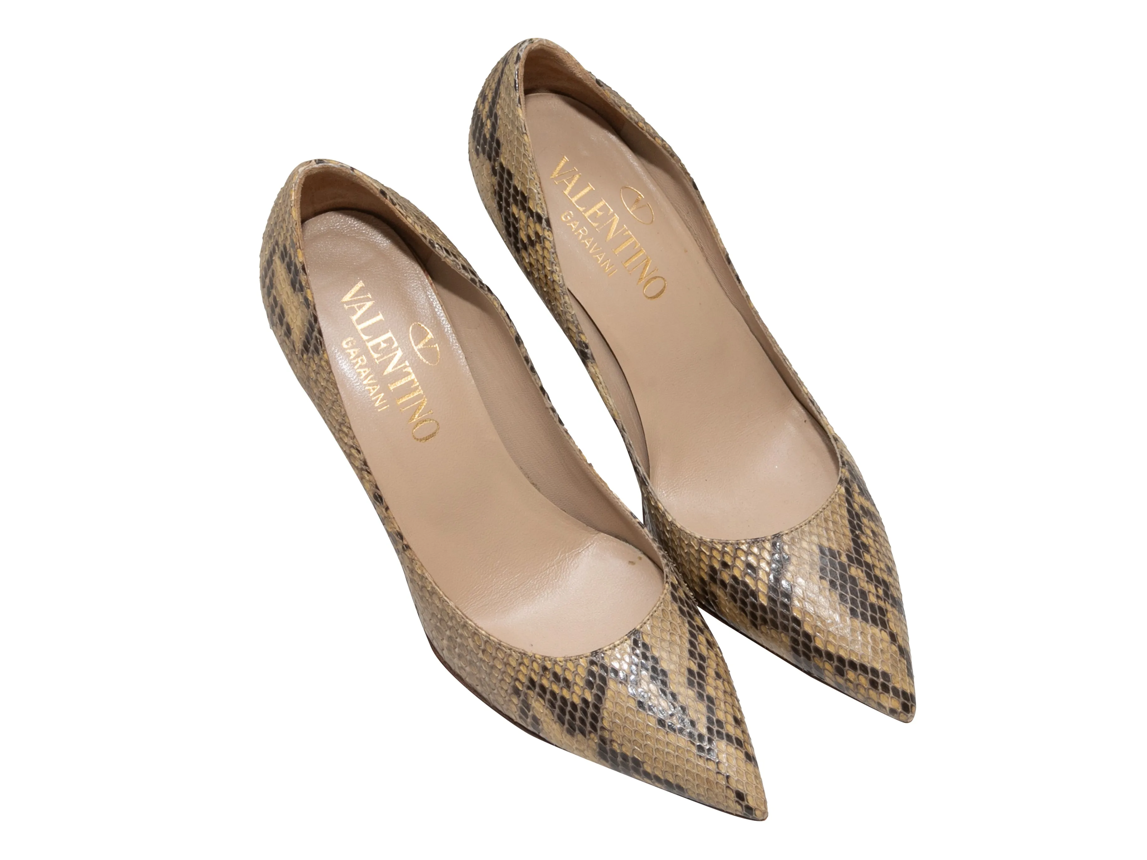 Beige & Black Valentino Python Pointed-Toe Pumps Size 39.5