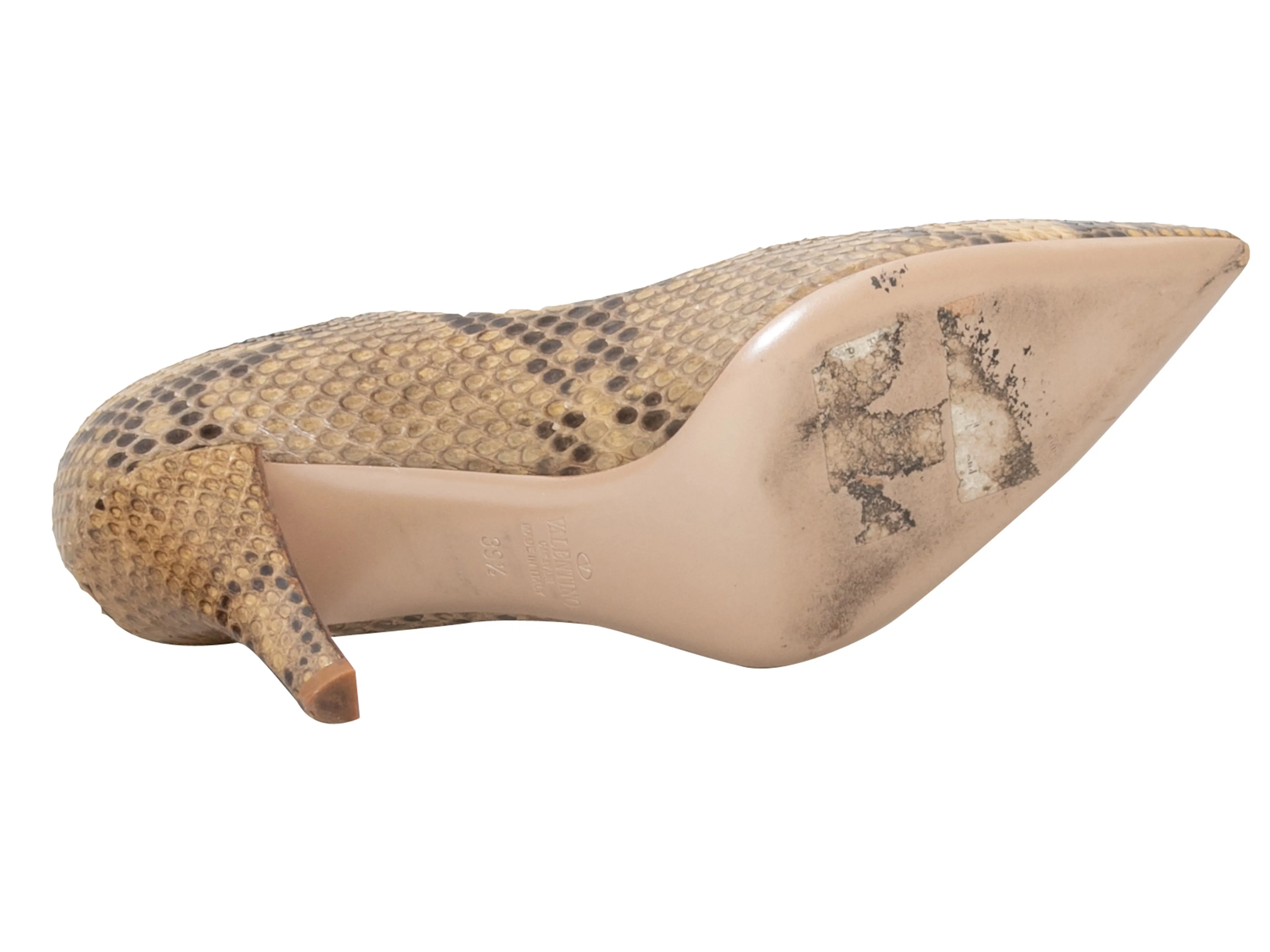 Beige & Black Valentino Python Pointed-Toe Pumps Size 39.5