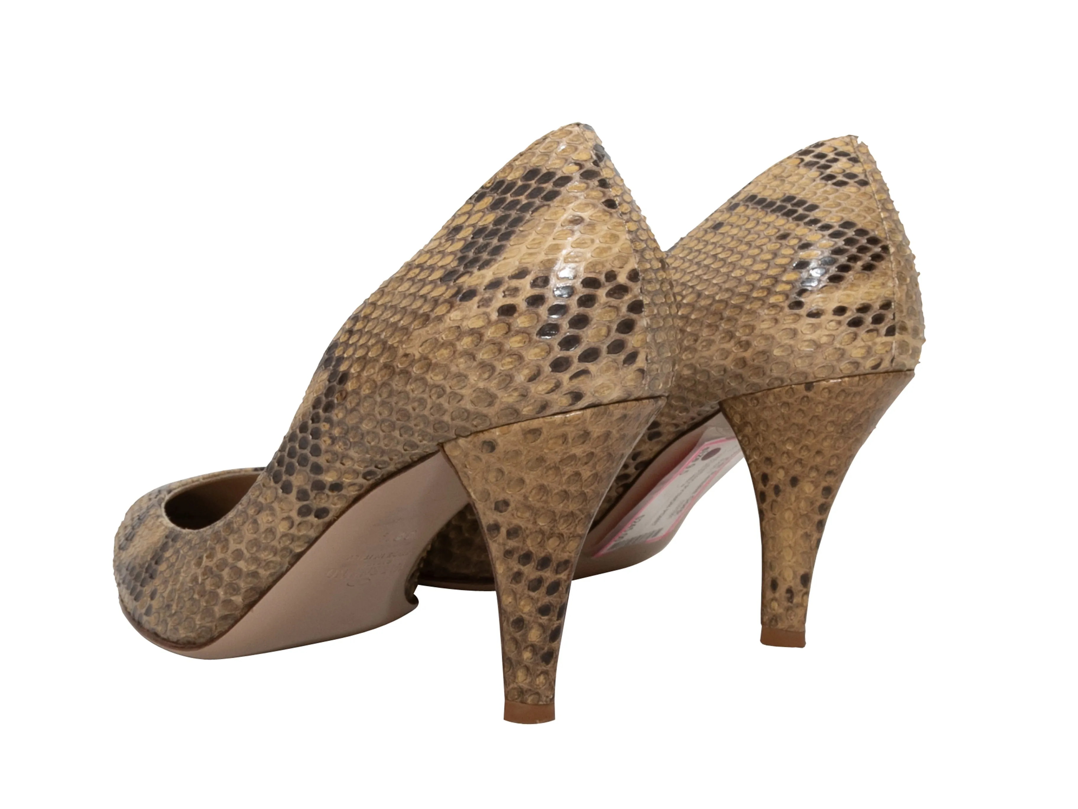 Beige & Black Valentino Python Pointed-Toe Pumps Size 39.5