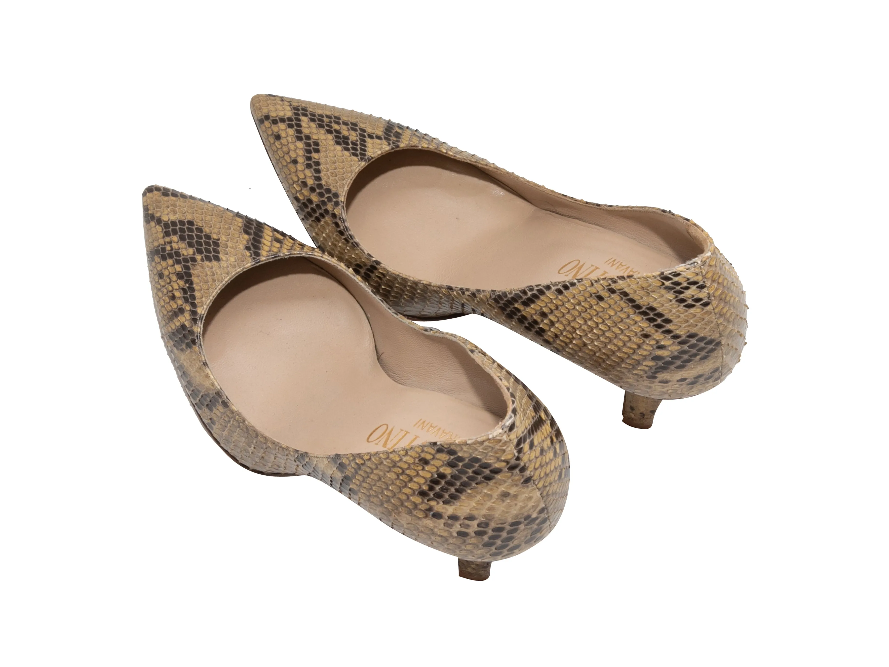 Beige & Black Valentino Python Pointed-Toe Pumps Size 39.5