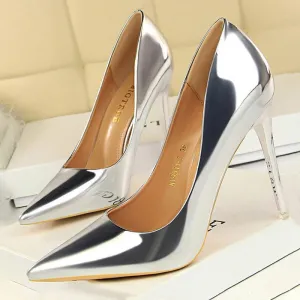 BIGTREE Classic Patent Leather Pointed Toe Stiletto Shoes