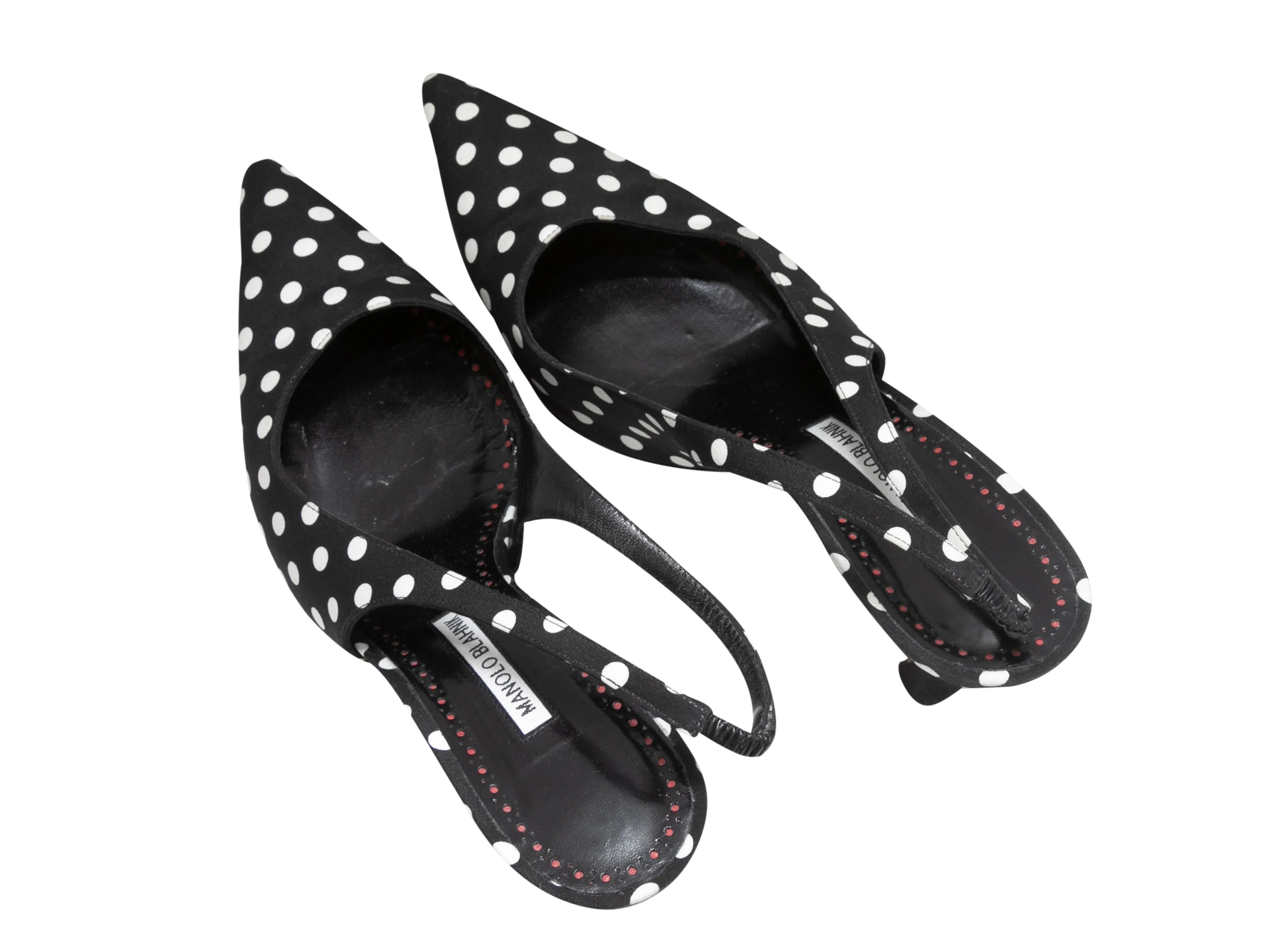 Black & White Manolo Blahnik Pointed-Toe Polka Dot Slingbacks Size 41.5