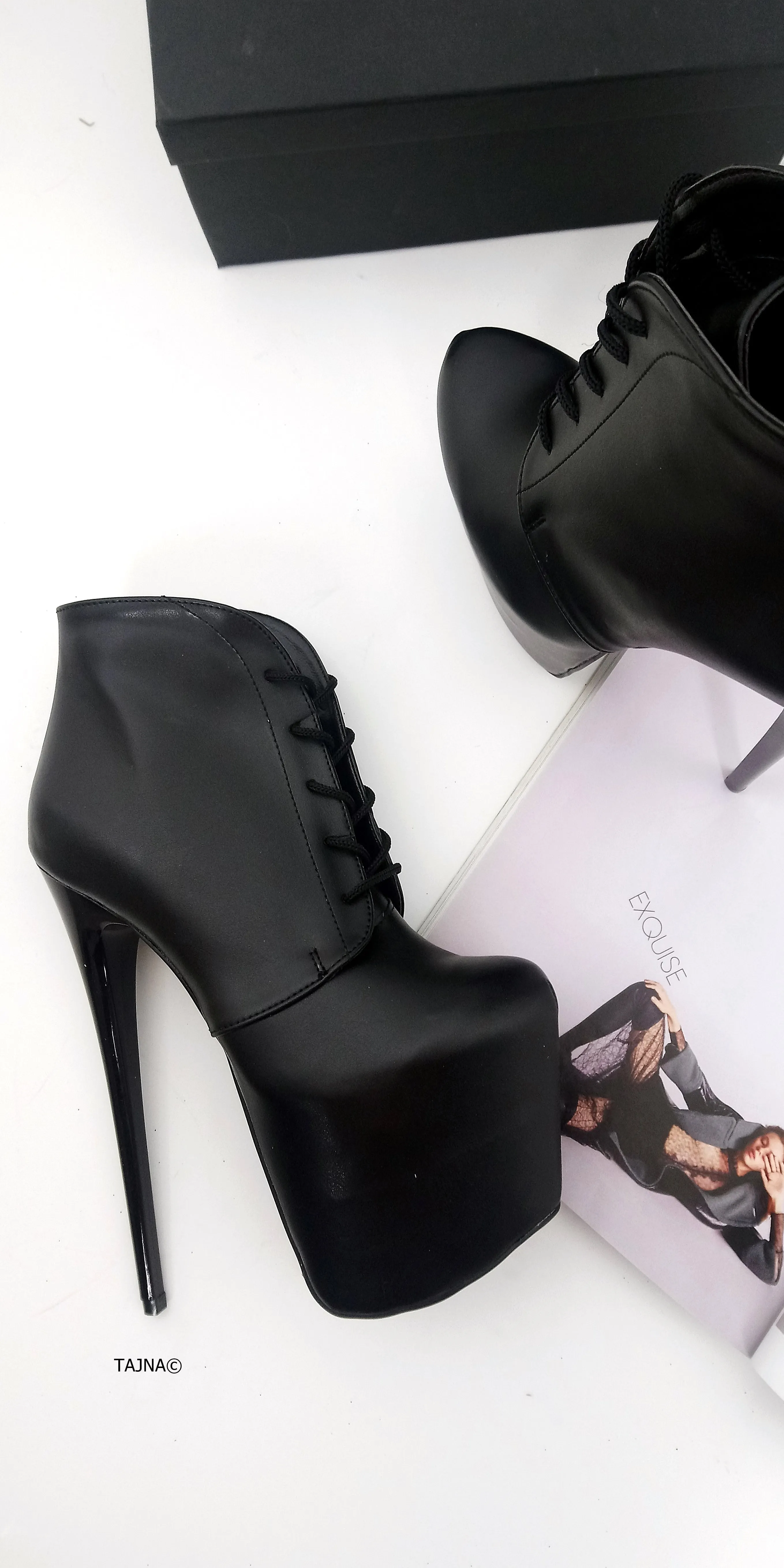 Black Matte Ledna Lace Up Booties