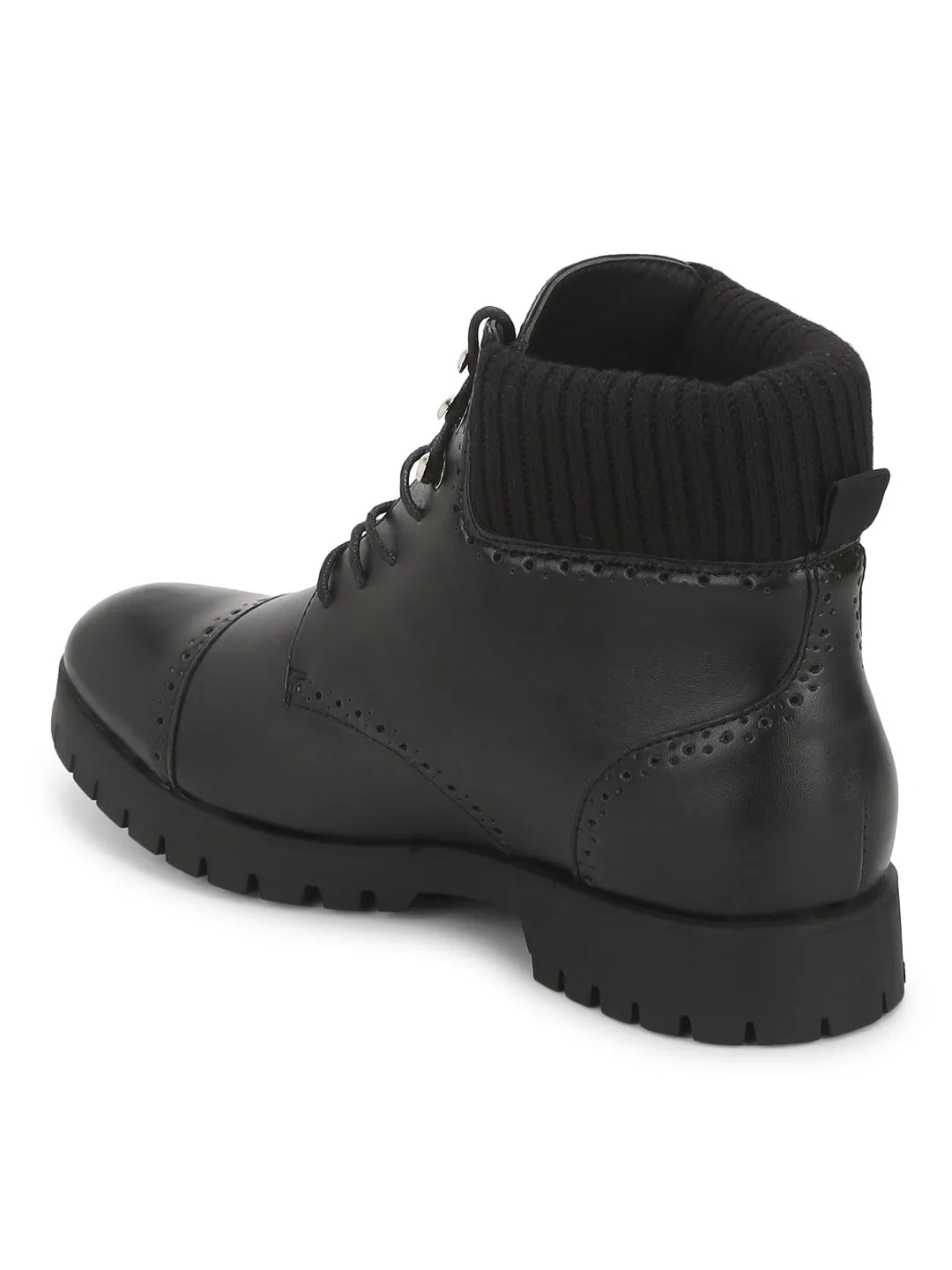 Black PU Lace-Up Men Boots