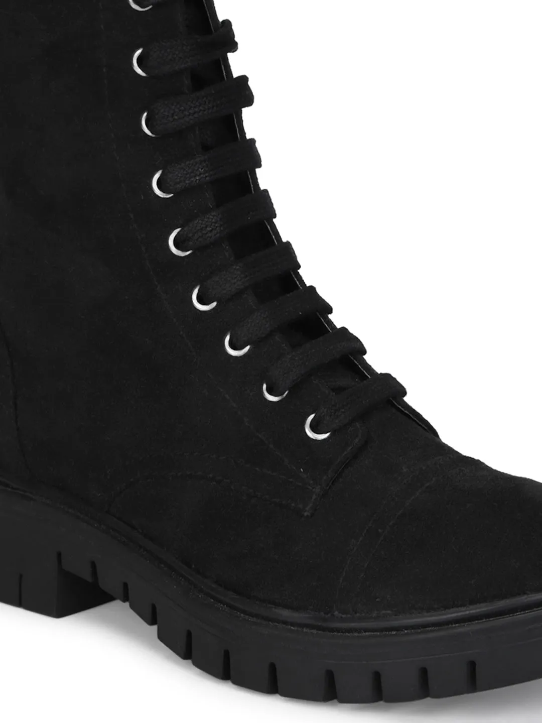 Black Suede Lace Up Ankle Boots