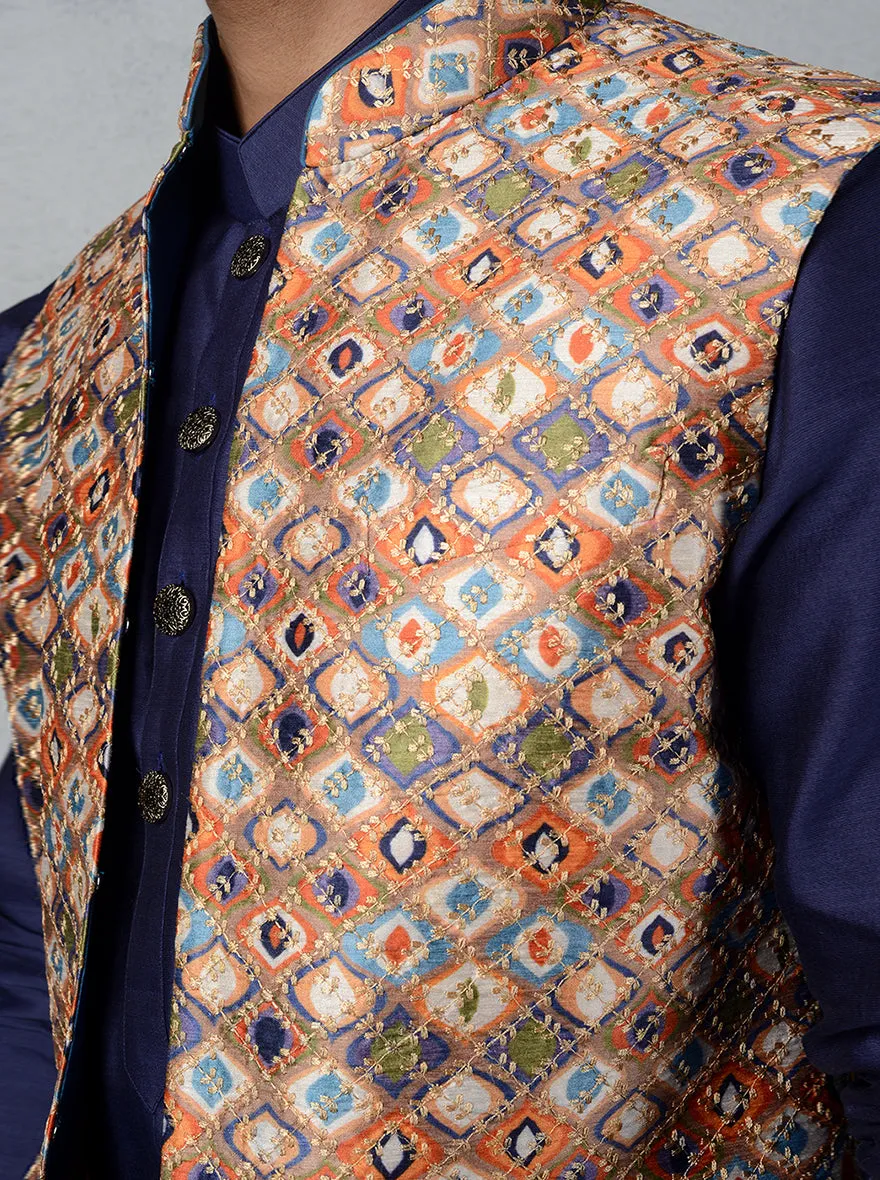 Blue & Orange Bandhgala Jacket | Azania