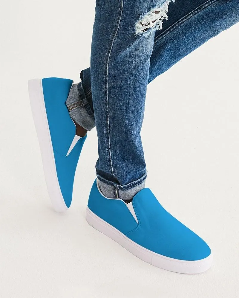 Bright Blue Cyan Slip-On Canvas Sneakers | Men's | Bright Pure Blue Cyan | C100M25Y0K0