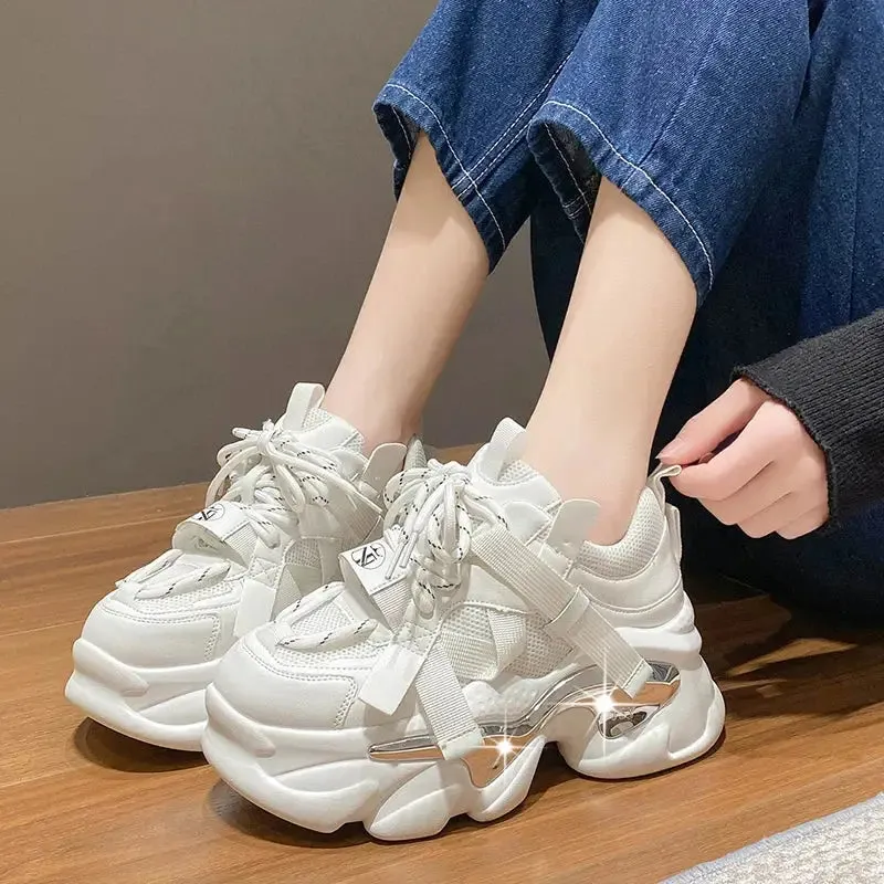 Chunky Platform Metal Strap Lace Up Sneakers