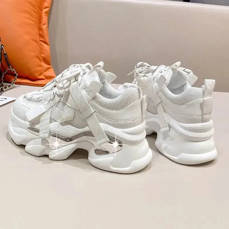 Chunky Platform Metal Strap Lace Up Sneakers