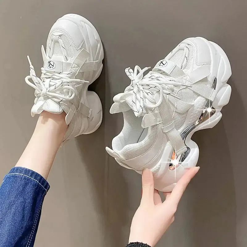 Chunky Platform Metal Strap Lace Up Sneakers