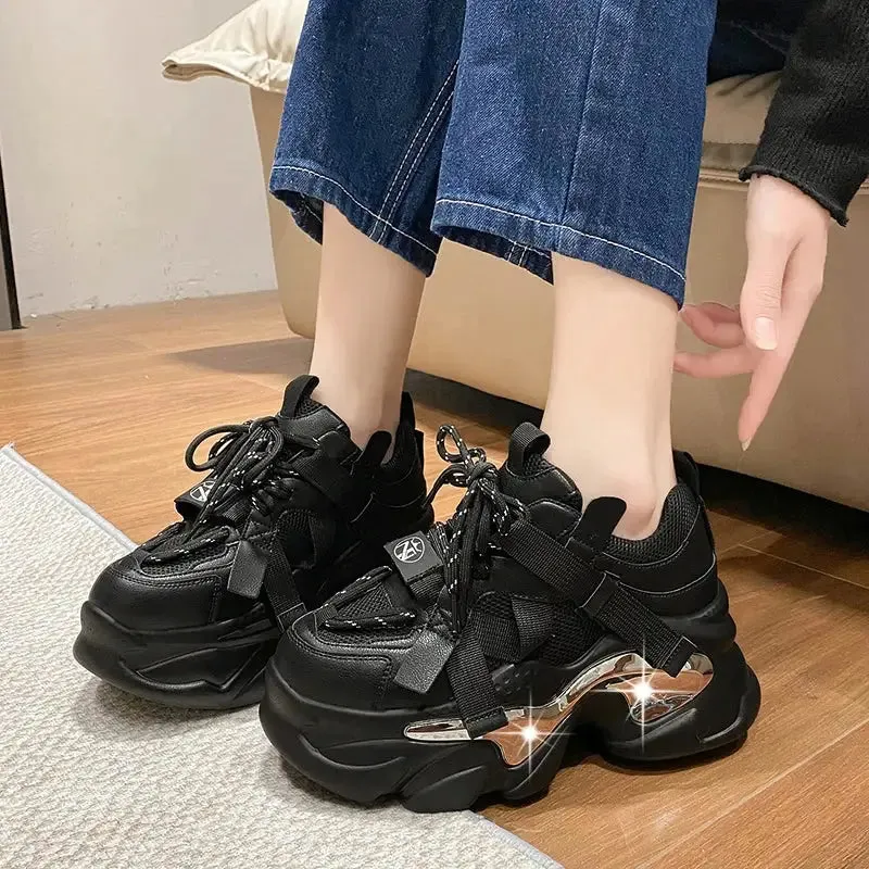 Chunky Platform Metal Strap Lace Up Sneakers