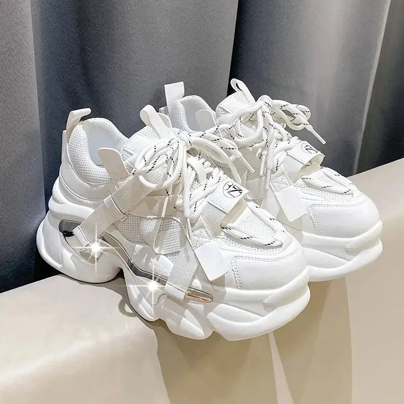 Chunky Platform Metal Strap Lace Up Sneakers