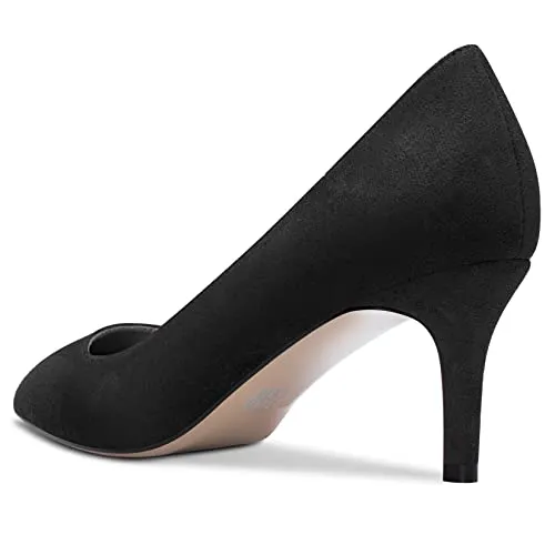 DearOnly Womens Pumps Pointed Toe High Stiletto Heel Slip On Suede Dress Shoes Classic Black 2.5 Inch