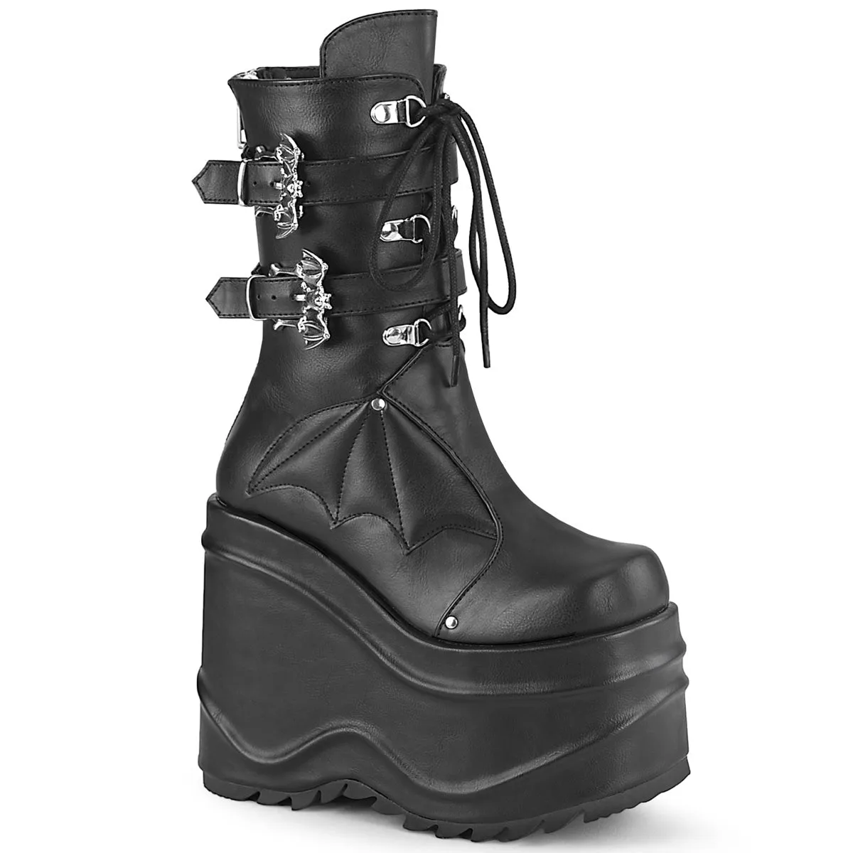 Demonia Wave-150 Wedge Platform Lace-Up Mid-Calf Boot