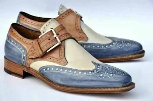 Elegant Design Handmade Men's Multi Color leather Monk Brogue Dress shoes