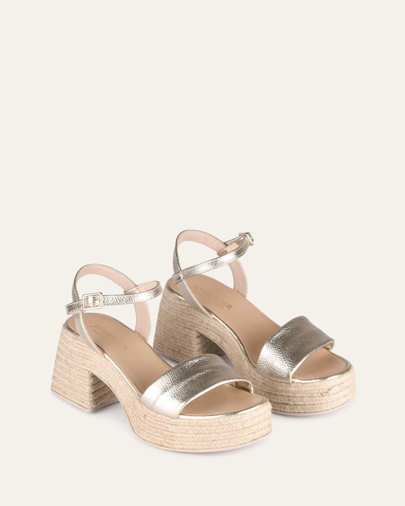 FAIRFAX HIGH HEEL ESPADRILLE SANDALS GOLD LEATHER