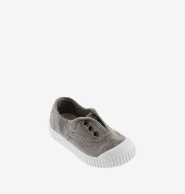 Gray canvas elastic slip on sneaker