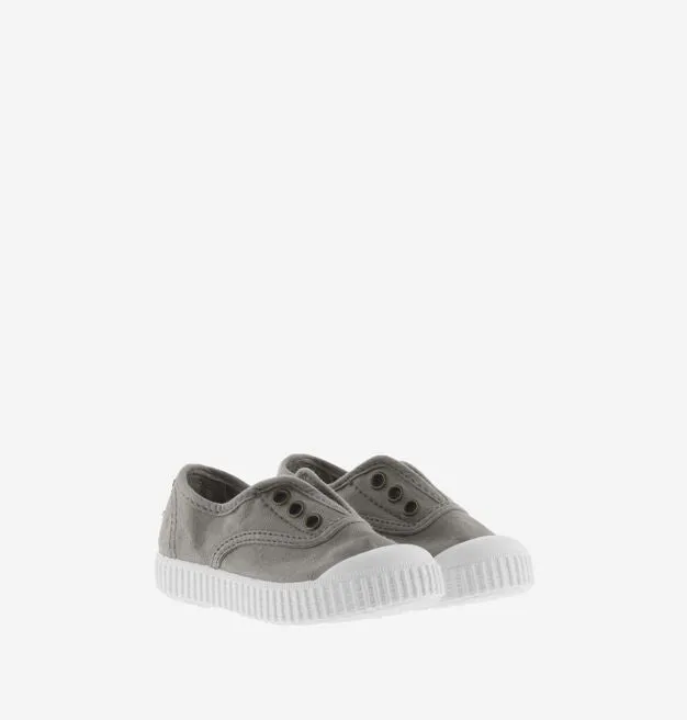 Gray canvas elastic slip on sneaker