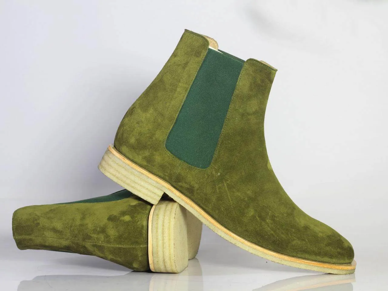 Handmade Men Olive Green Suede Chelsea Boots, Men Fashion Designer Boots