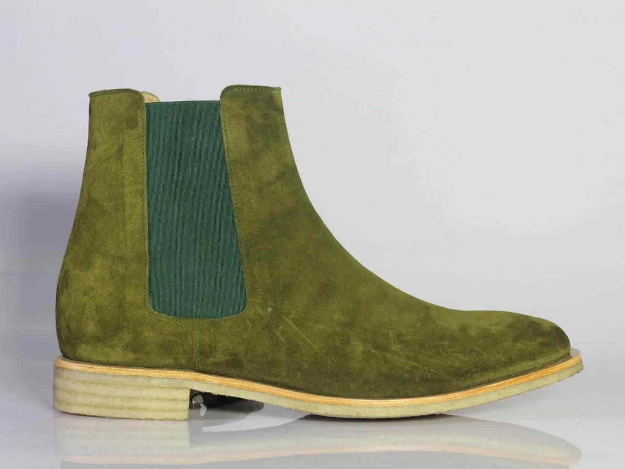 Handmade Men Olive Green Suede Chelsea Boots, Men Fashion Designer Boots