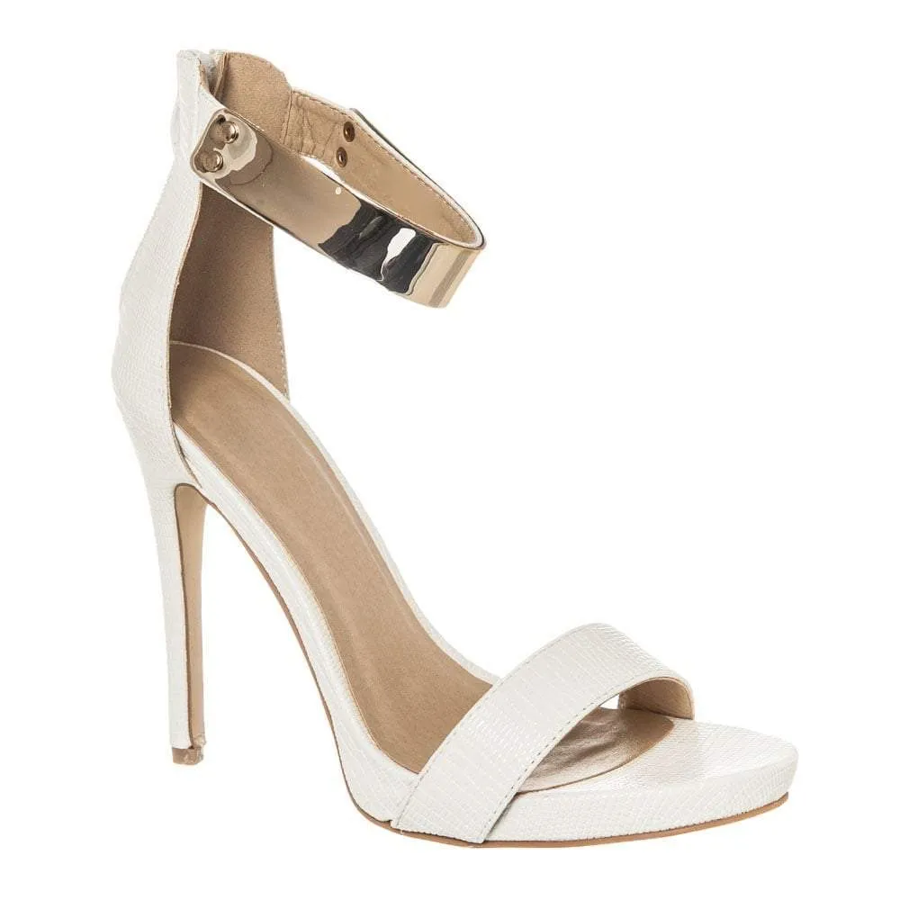 High Heel Gold Trim Ankle Strap Platform Sandal