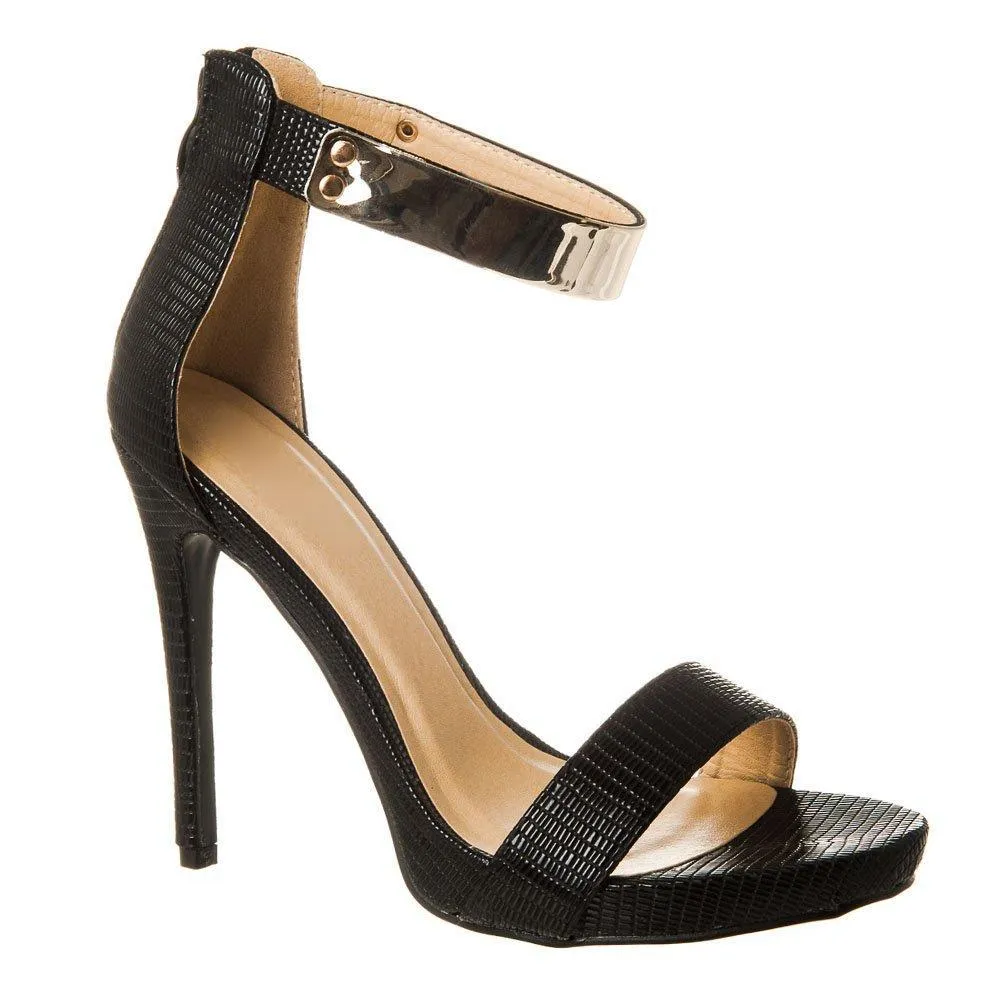 High Heel Gold Trim Ankle Strap Platform Sandal