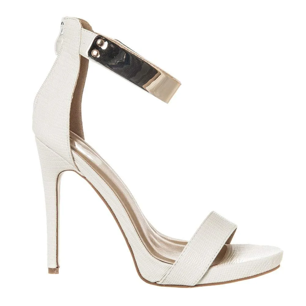 High Heel Gold Trim Ankle Strap Platform Sandal