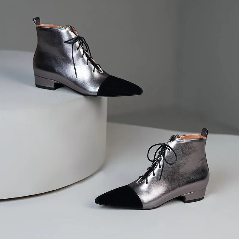 Ilana Lace up Silver Ankle Boots