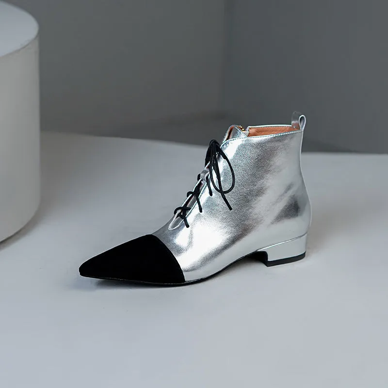 Ilana Lace up Silver Ankle Boots