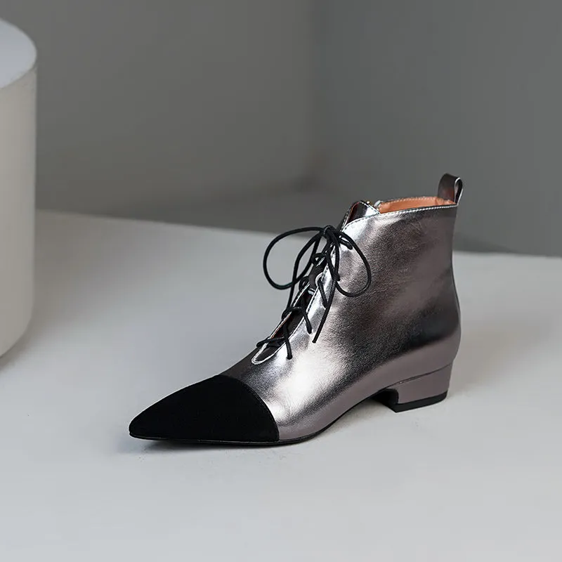 Ilana Lace up Silver Ankle Boots