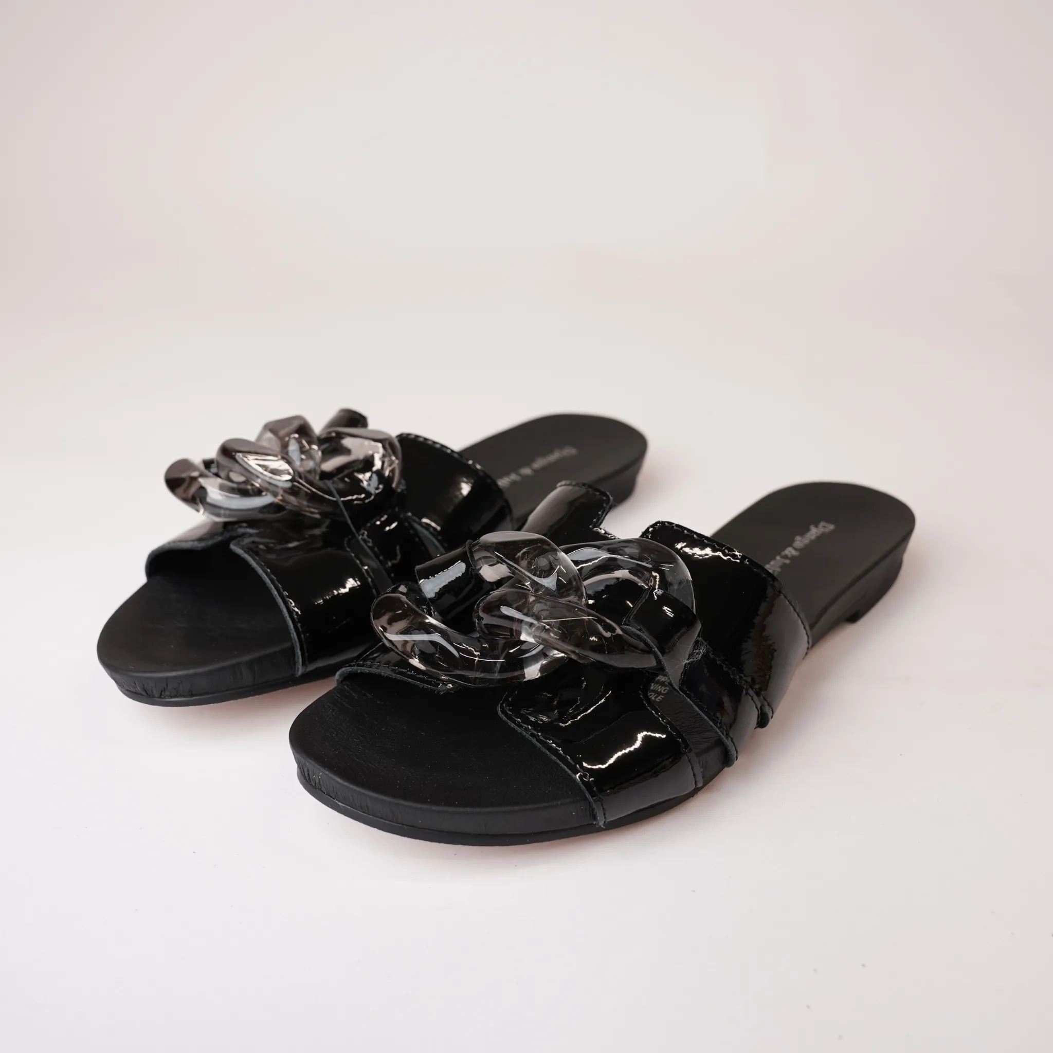 Jovie Black Patent Leather Slides