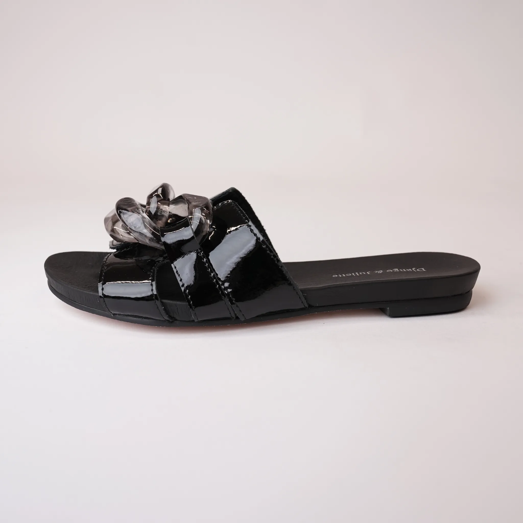 Jovie Black Patent Leather Slides