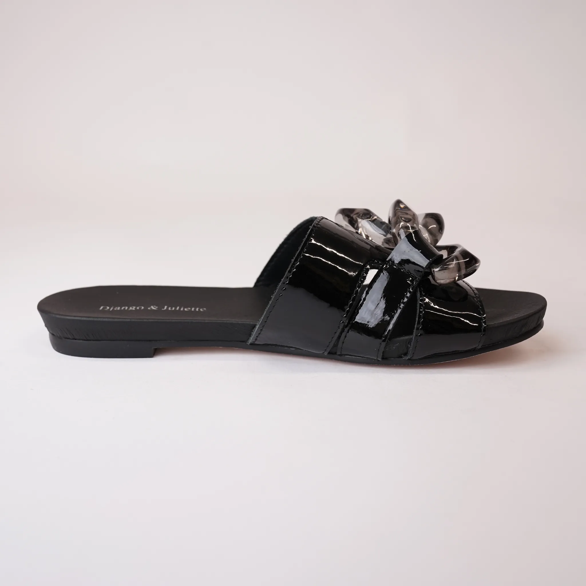 Jovie Black Patent Leather Slides