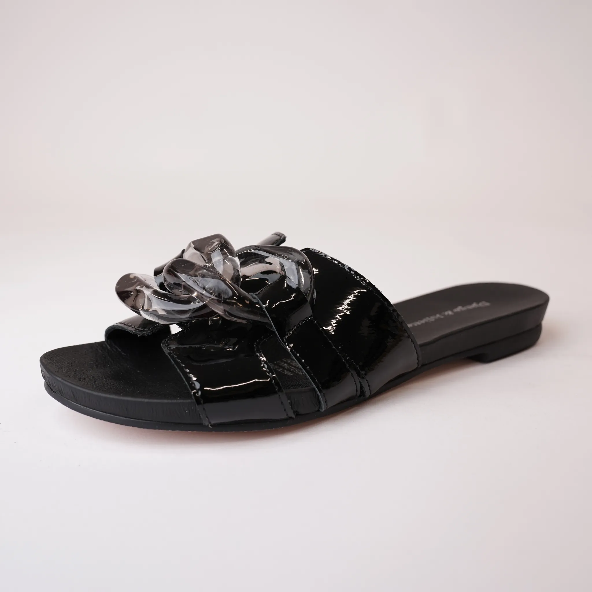 Jovie Black Patent Leather Slides