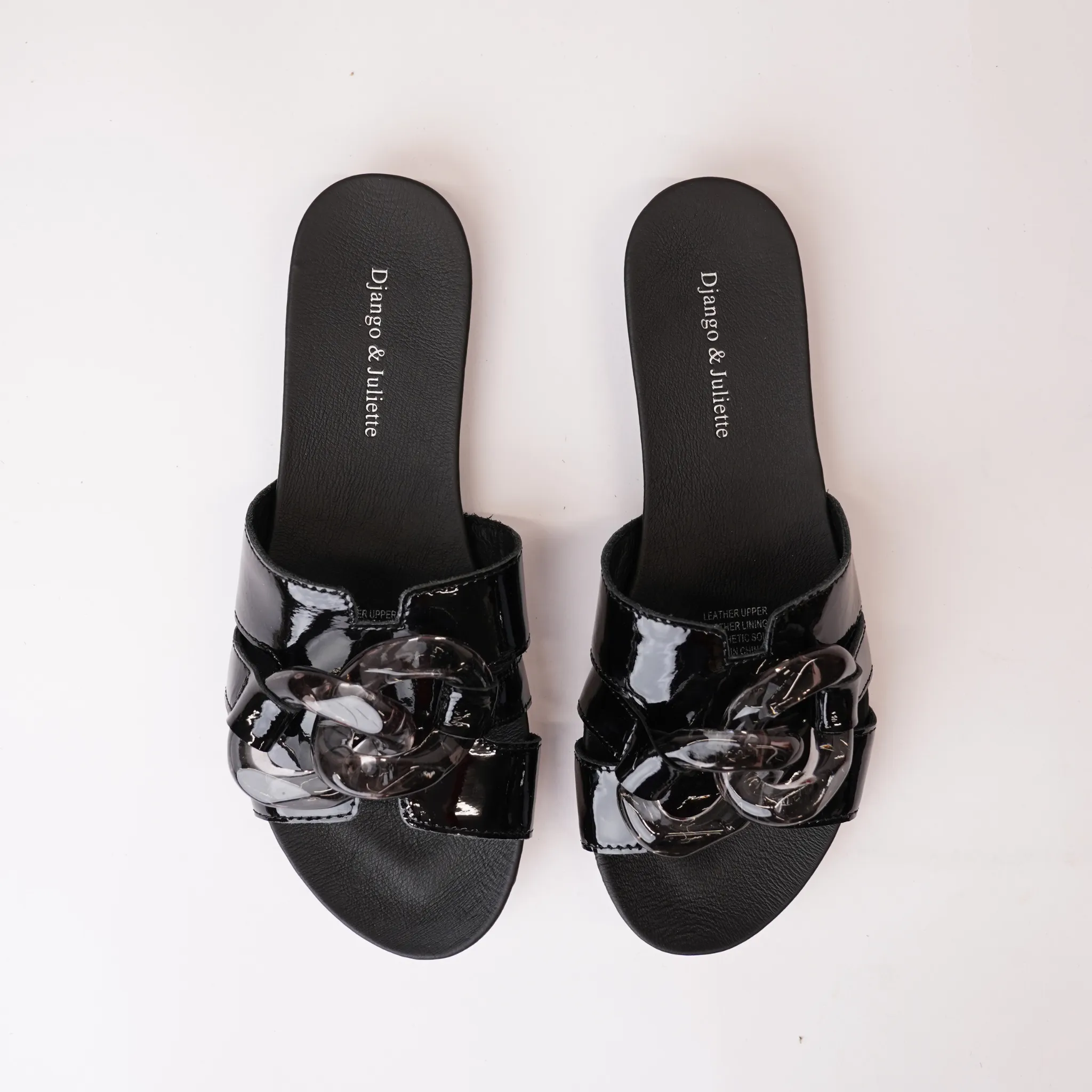 Jovie Black Patent Leather Slides