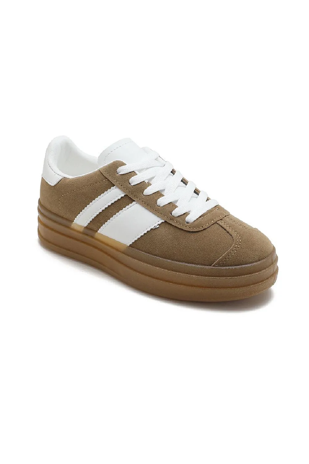 KHAKI LACE UP CHUNKY SIDE DETAIL FLAT SNEAKERS TRAINERS