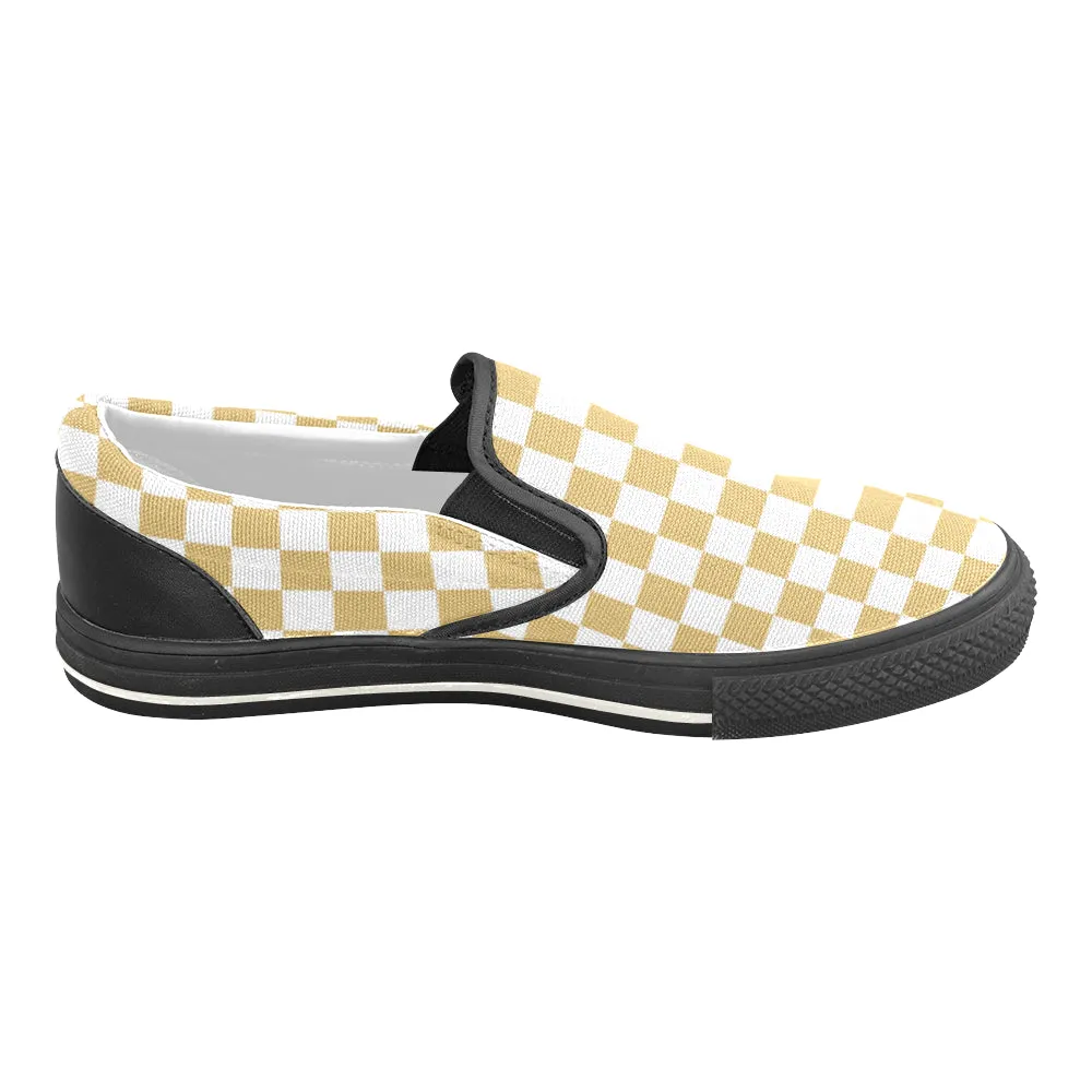 Kids's Mustard Checkers Print Canvas Slip-on Shoes