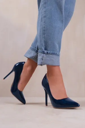 KYRA HIGH HEEL STILETTO PUMPS IN NAVY PATENT FAUX LEATHER