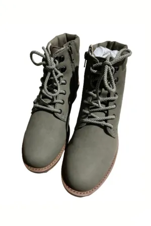 Lace Up Numbuck Boots in Khaki