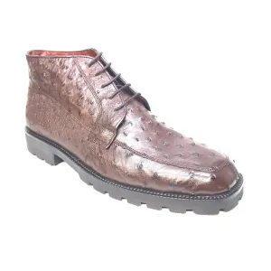 Los Altos Brown Ostrich Quill All-Over  Lace Up Ankle Boots