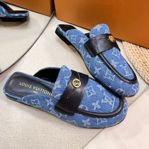 LV CAPRI OPEN BACK LOAFERS IN COBALT BLUE MONOGRAM DENIM