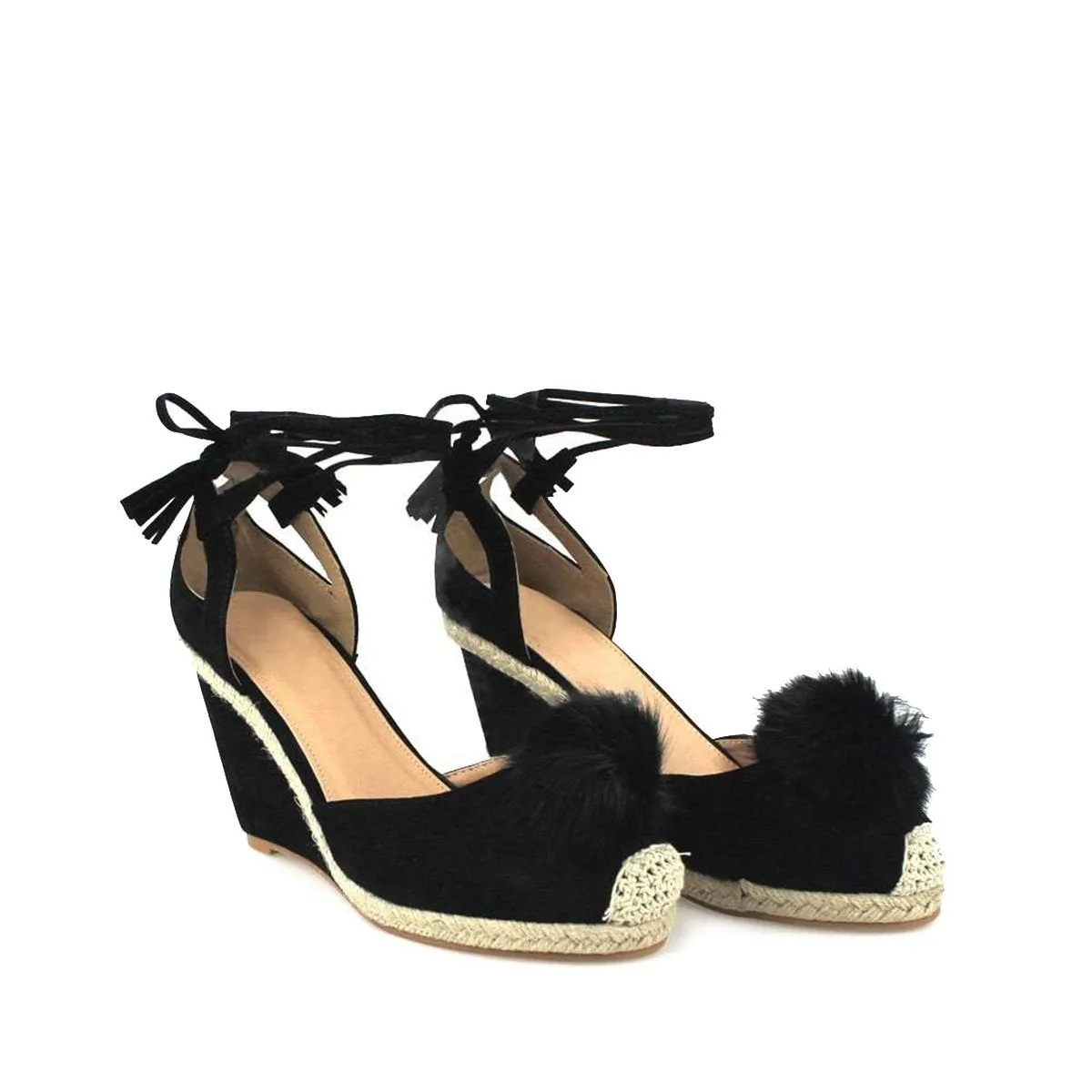 MARIYAH Anklestrap Wedge With Pom Pom