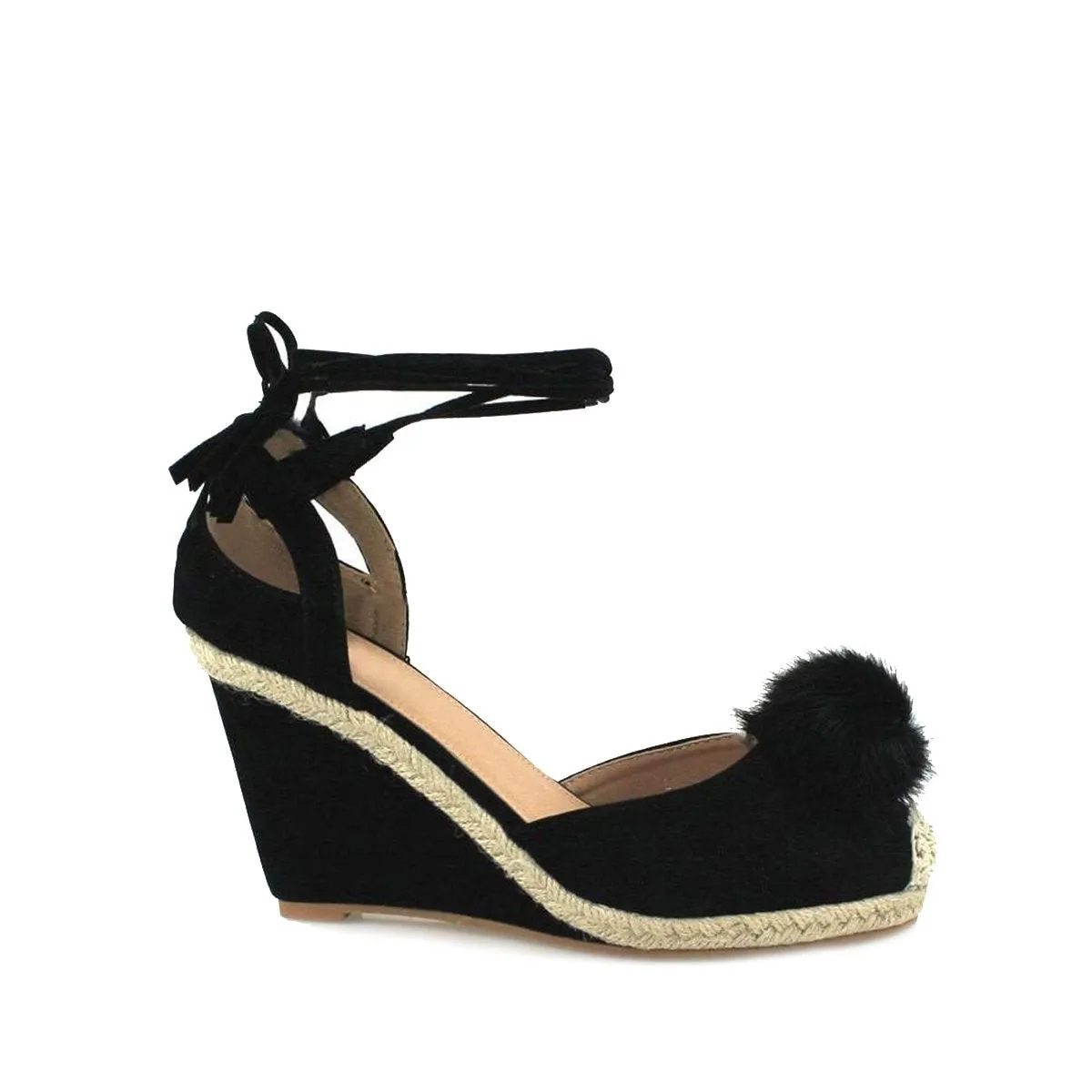 MARIYAH Anklestrap Wedge With Pom Pom