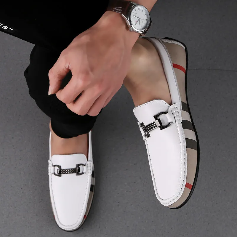 Men's White British Plaid Driving Moccasins