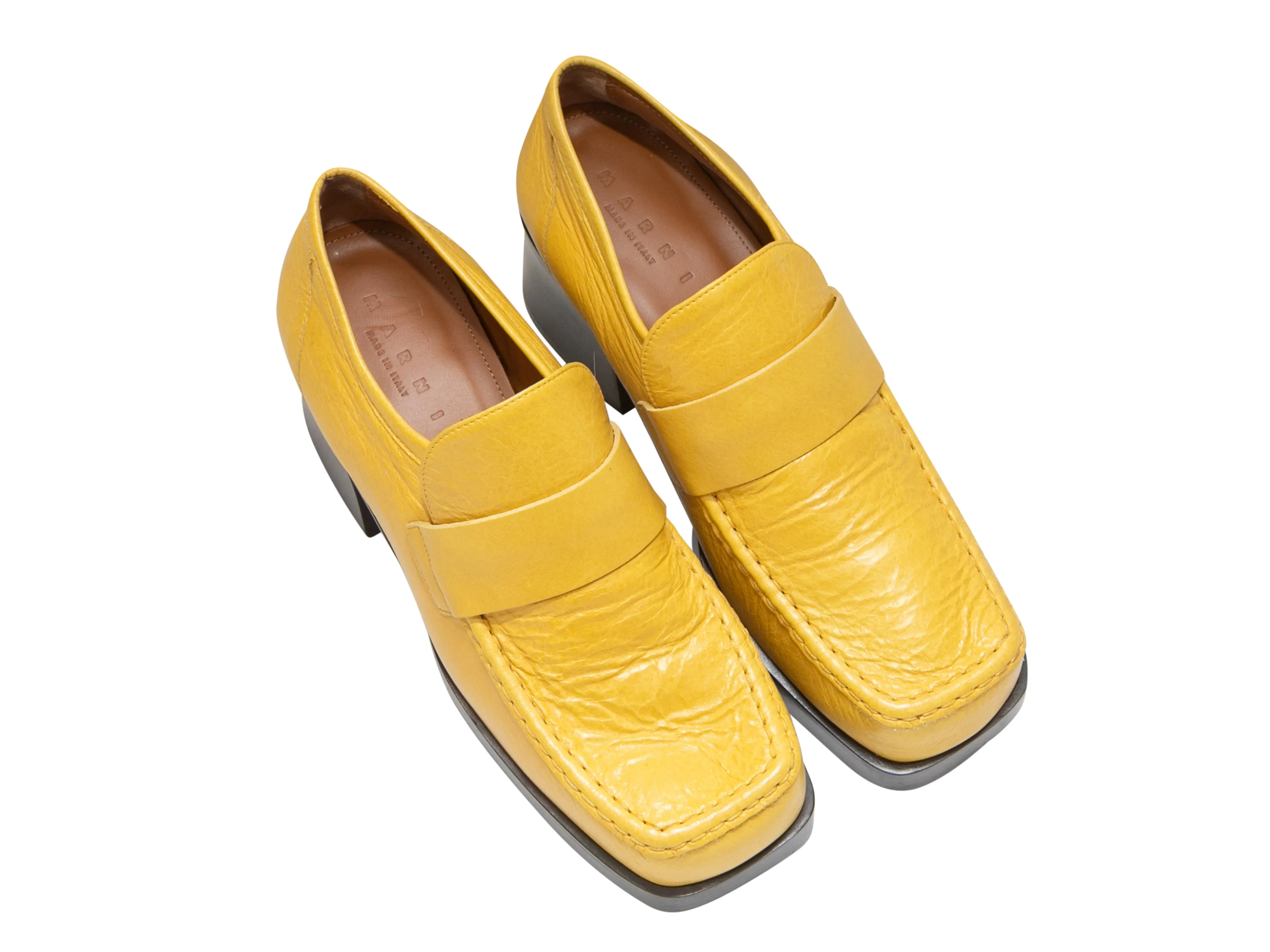 Mustard Marni Leather Platform Loafers Size 39